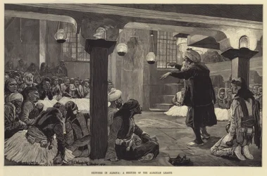 Skizzen in Albanien, ein Treffen der albanischen Liga